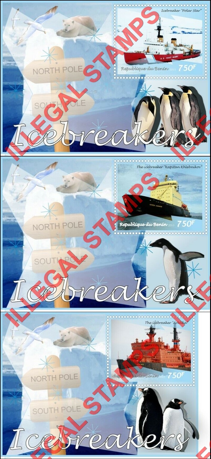 Benin 2015 Icebreakers Illegal Stamp Souvenir Sheets of 1 (Part 1) Benin 2015 Icebreakers Illegal Stamp Souvenir Sheets of 1 (Part 1)