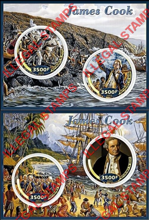 Benin 2015 James Cook Illegal Stamp Souvenir Sheets of 2 Benin 2015 James Cook Illegal Stamp Souvenir Sheets of 2