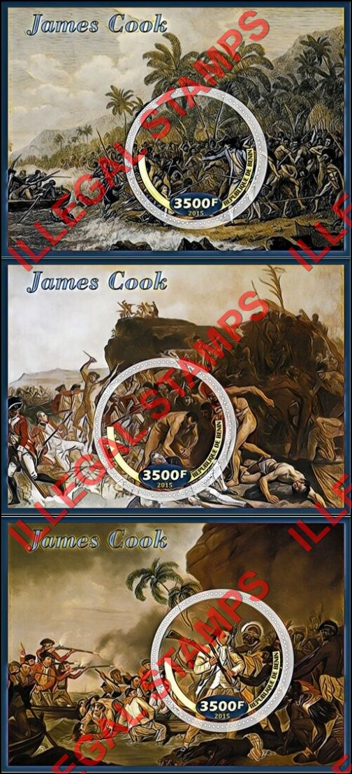 Benin 2015 James Cook Illegal Stamp Souvenir Sheets of 1 (Part 1) Benin 2015 James Cook Illegal Stamp Souvenir Sheets of 1 (Part 1)