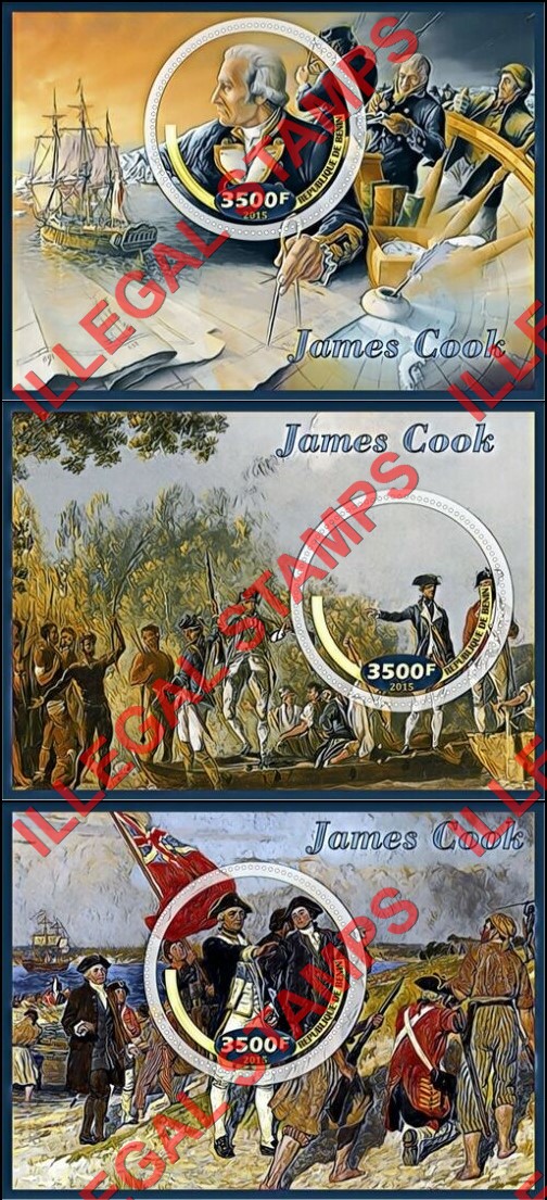 Benin 2015 James Cook Illegal Stamp Souvenir Sheets of 1 (Part 2) Benin 2015 James Cook Illegal Stamp Souvenir Sheets of 1 (Part 2)