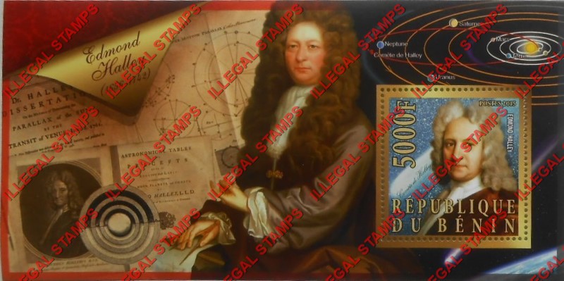 Benin 2015 Leaders Edmond Halley Illegal Stamp Souvenir Sheet of 1 Benin 2015 Leaders Edmond Halley Illegal Stamp Souvenir Sheet of 1