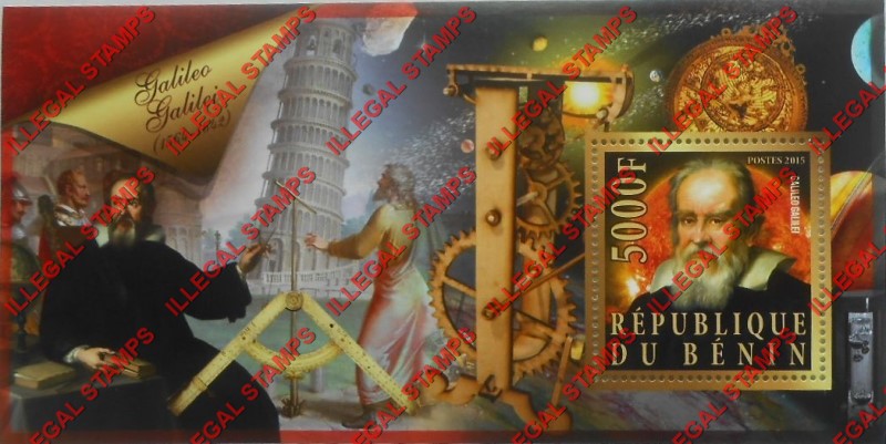 Benin 2015 Leaders Galileo Galilei Illegal Stamp Souvenir Sheet of 1 Benin 2015 Leaders Galileo Galilei Illegal Stamp Souvenir Sheet of 1