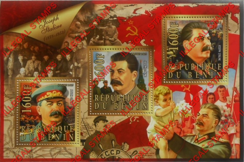 Benin 2015 Leaders Joseph Stalin Illegal Stamp Souvenir Sheet of 3 Benin 2015 Leaders Joseph Stalin Illegal Stamp Souvenir Sheet of 3