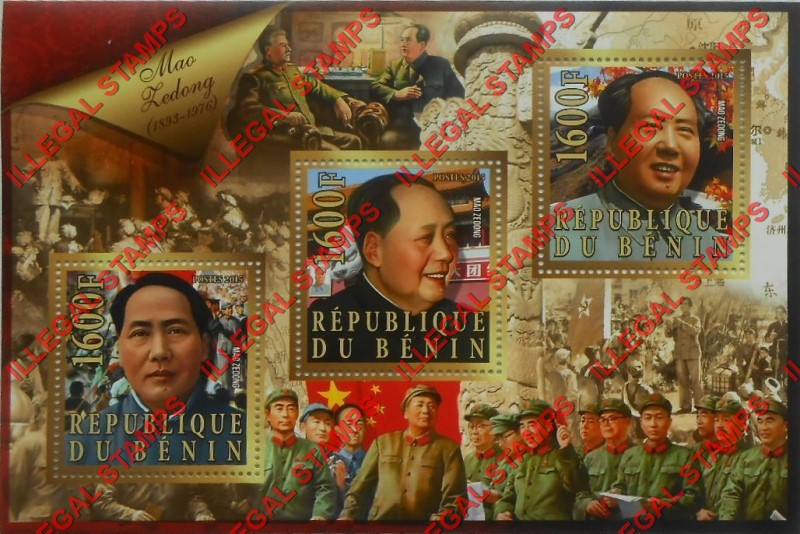 Benin 2015 Leaders Mao Zedong Illegal Stamp Souvenir Sheet of 3 Benin 2015 Leaders Mao Zedong Illegal Stamp Souvenir Sheet of 3