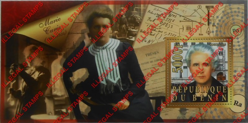 Benin 2015 Leaders Marie Curie Illegal Stamp Souvenir Sheet of 1 Benin 2015 Leaders Marie Curie Illegal Stamp Souvenir Sheet of 1
