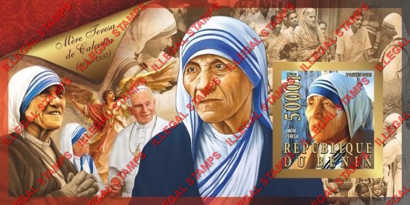 Benin 2015 Leaders Mother Teresa Illegal Stamp Souvenir Sheet of 1 Benin 2015 Leaders Mother Teresa Illegal Stamp Souvenir Sheet of 1