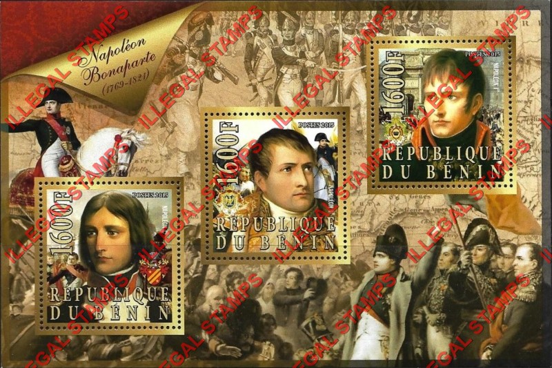 Benin 2015 Leaders Napoleon Bonaparte Illegal Stamp Souvenir Sheet of 3 Benin 2015 Leaders Napoleon Bonaparte Illegal Stamp Souvenir Sheet of 3