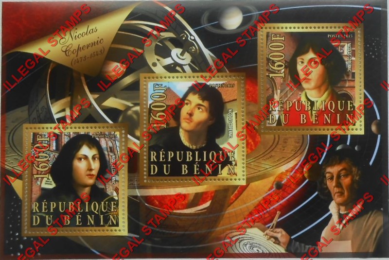 Benin 2015 Leaders Nicolaus Copernicus Illegal Stamp Souvenir Sheet of 3 Benin 2015 Leaders Nicolaus Copernicus Illegal Stamp Souvenir Sheet of 3
