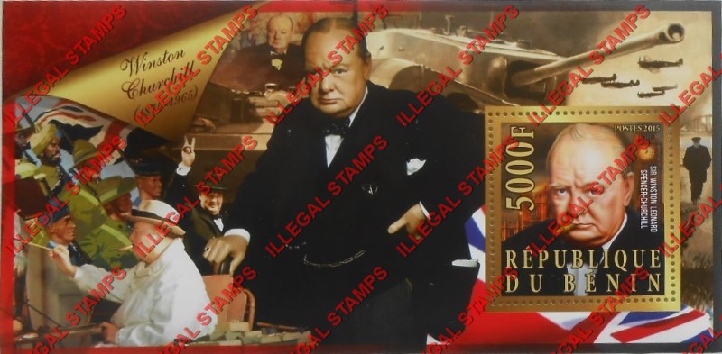 Benin 2015 Leaders Winston Churchill Illegal Stamp Souvenir Sheet of 1 Benin 2015 Leaders Winston Churchill Illegal Stamp Souvenir Sheet of 1