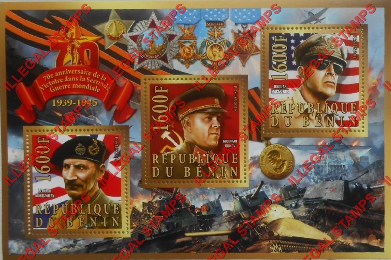Benin 2015 Leaders in World War II Illegal Stamp Souvenir Sheet of 3 Benin 2015 Leaders in World War II Illegal Stamp Souvenir Sheet of 3