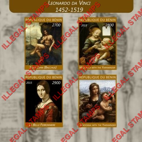 Benin 2015 Leonardo da Vinci Paintings Illegal Stamp Souvenir Sheet of 4 Benin 2015 Leonardo da Vinci Paintings Illegal Stamp Souvenir Sheet of 4