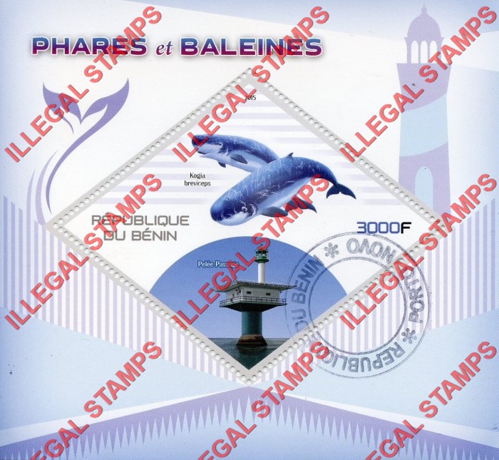 Benin 2015 Lighthouses and Whales Illegal Stamp Souvenir Sheet of 1 Benin 2015 Lighthouses and Whales Illegal Stamp Souvenir Sheet of 1