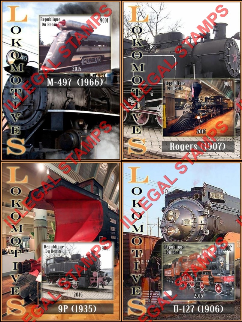 Benin 2015 Locomotives Illegal Stamp Souvenir Sheets of 1 (Part 1) Benin 2015 Locomotives Illegal Stamp Souvenir Sheets of 1 (Part 1)
