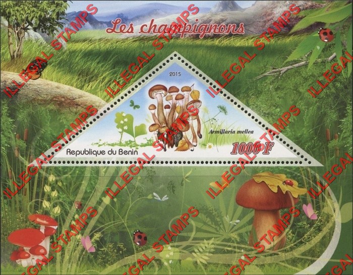 Benin 2015 Mushrooms Illegal Stamp Souvenir Sheet of 1 Benin 2015 Mushrooms Illegal Stamp Souvenir Sheet of 1