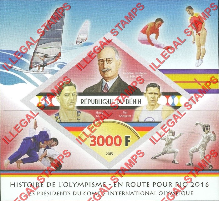 Benin 2015 Olympic Games Presidents Godefroy de Blonav Illegal Stamp Souvenir Sheet of 1 Benin 2015 Olympic Games Presidents Godefroy de Blonav Illegal Stamp Souvenir Sheet of 1
