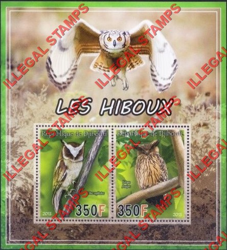 Benin 2015 Owls Illegal Stamp Souvenir Sheet of 2 Benin 2015 Owls Illegal Stamp Souvenir Sheet of 2