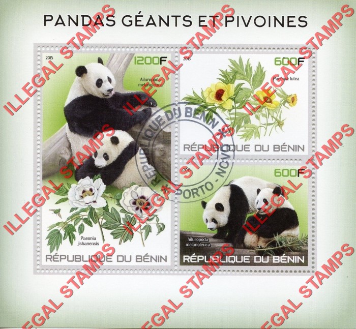 Benin 2015 Pandas and Flowers Illegal Stamp Souvenir Sheet of 3 Benin 2015 Pandas and Flowers Illegal Stamp Souvenir Sheet of 3