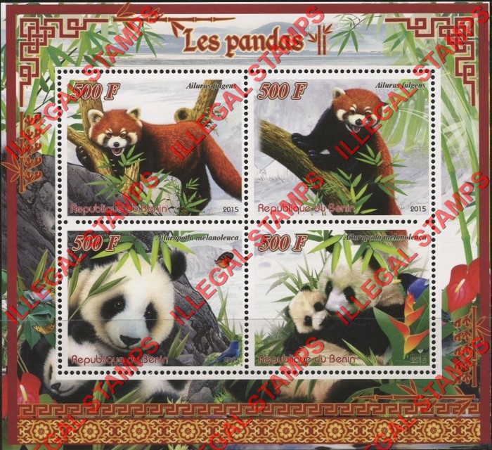 Benin 2015 Pandas Illegal Stamp Souvenir Sheet of 4 Benin 2015 Pandas Illegal Stamp Souvenir Sheet of 4