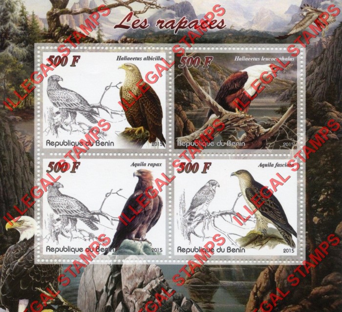 Benin 2015 Raptors Illegal Stamp Souvenir Sheet of 4 Benin 2015 Raptors Illegal Stamp Souvenir Sheet of 4