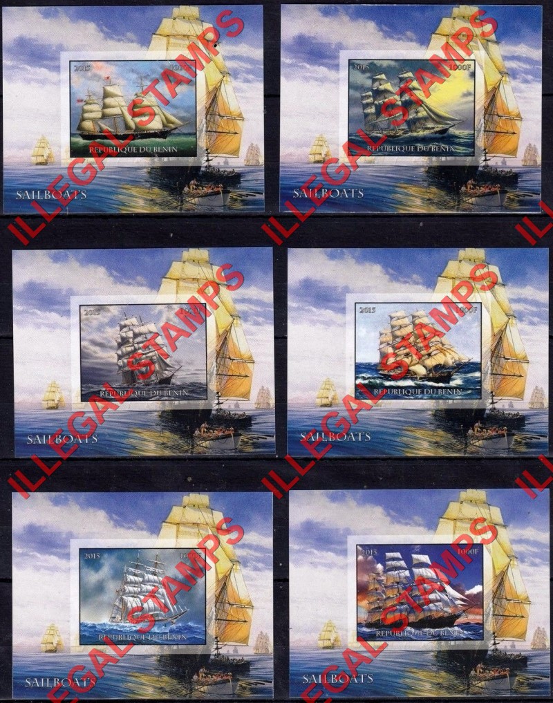 Benin 2015 Sailing Ships Illegal Stamp Deluxe Souvenir Sheets of 1 Benin 2015 Sailing Ships Illegal Stamp Deluxe Souvenir Sheets of 1