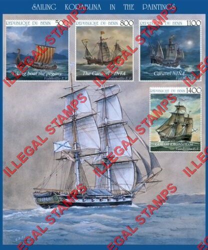 Benin 2015 Sailing Ships Paintings Illegal Stamp Souvenir Sheet of 4 Benin 2015 Sailing Ships Paintings Illegal Stamp Souvenir Sheet of 4