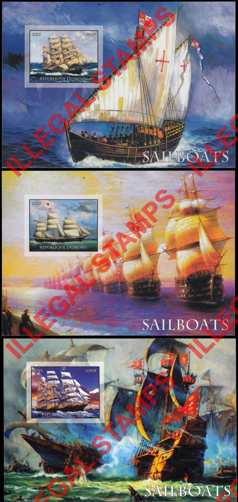 Benin 2015 Sailing Ships Illegal Stamp Souvenir Sheets of 1 (Part 1) Benin 2015 Sailing Ships Illegal Stamp Souvenir Sheets of 1 (Part 1)