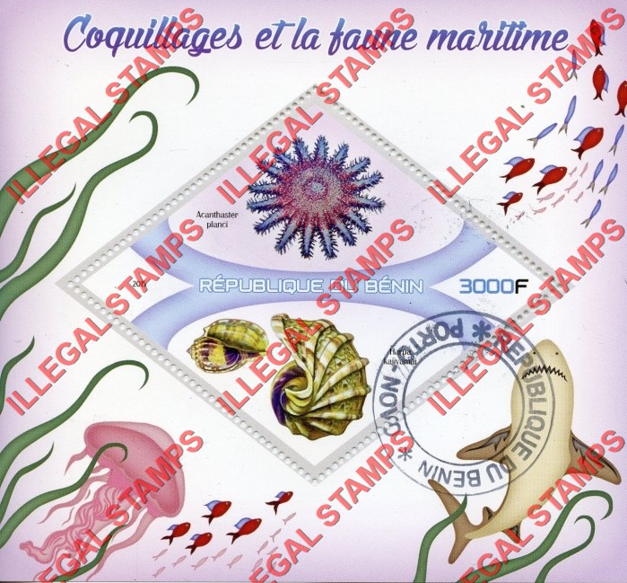 Benin 2015 Shells and Marine Fauna Illegal Stamp Souvenir Sheet of 1 Benin 2015 Shells and Marine Fauna Illegal Stamp Souvenir Sheet of 1