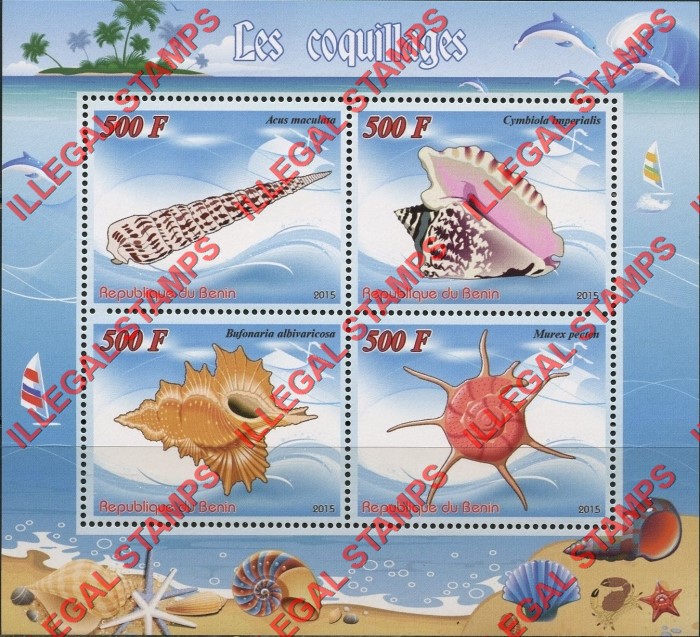 Benin 2015 Shells Illegal Stamp Souvenir Sheet of 4 Benin 2015 Shells Illegal Stamp Souvenir Sheet of 4