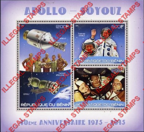 Benin 2015 Space Apollo-Soyuz Illegal Stamp Souvenir Sheet of 3 Benin 2015 Space Apollo-Soyuz Illegal Stamp Souvenir Sheet of 3
