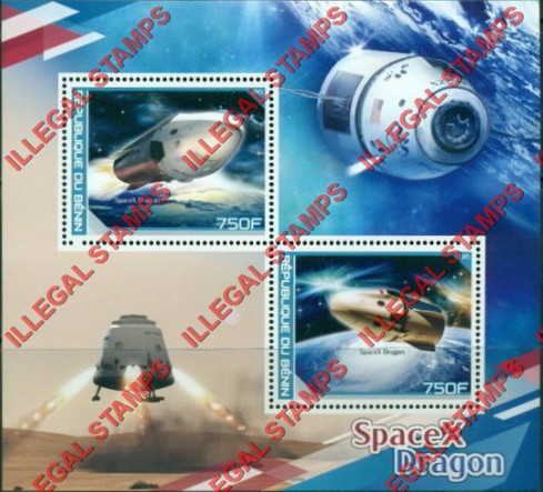 Benin 2015 Space SpaceX Dragon Illegal Stamp Souvenir Sheet of 2 Benin 2015 Space SpaceX Dragon Illegal Stamp Souvenir Sheet of 2