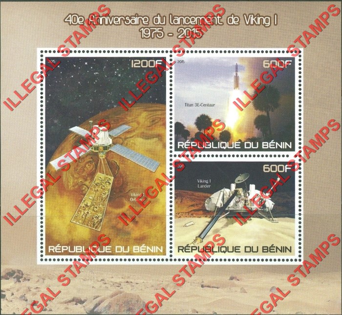 Benin 2015 Space Viking I Illegal Stamp Souvenir Sheet of 3 Benin 2015 Space Viking I Illegal Stamp Souvenir Sheet of 3