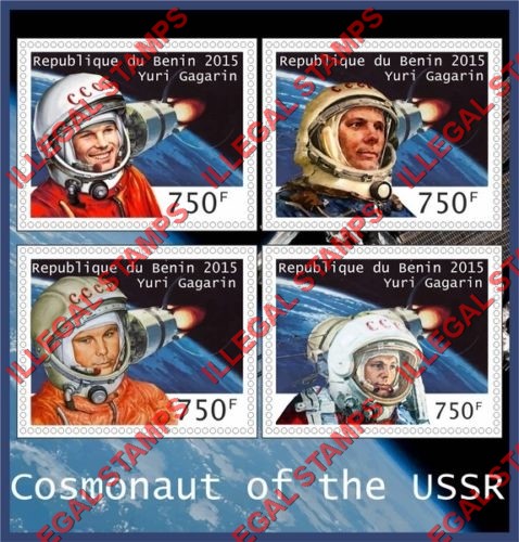 Benin 2015 Space Yuri Gagarin Illegal Stamp Souvenir Sheet of 4 Benin 2015 Space Yuri Gagarin Illegal Stamp Souvenir Sheet of 4