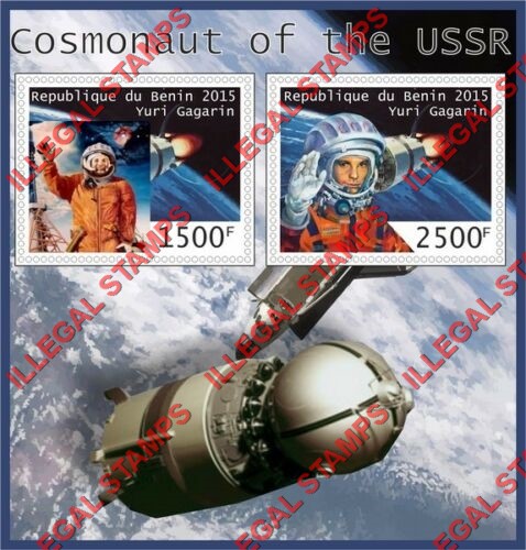 Benin 2015 Space Yuri Gagarin Illegal Stamp Souvenir Sheet of 2 Benin 2015 Space Yuri Gagarin Illegal Stamp Souvenir Sheet of 2