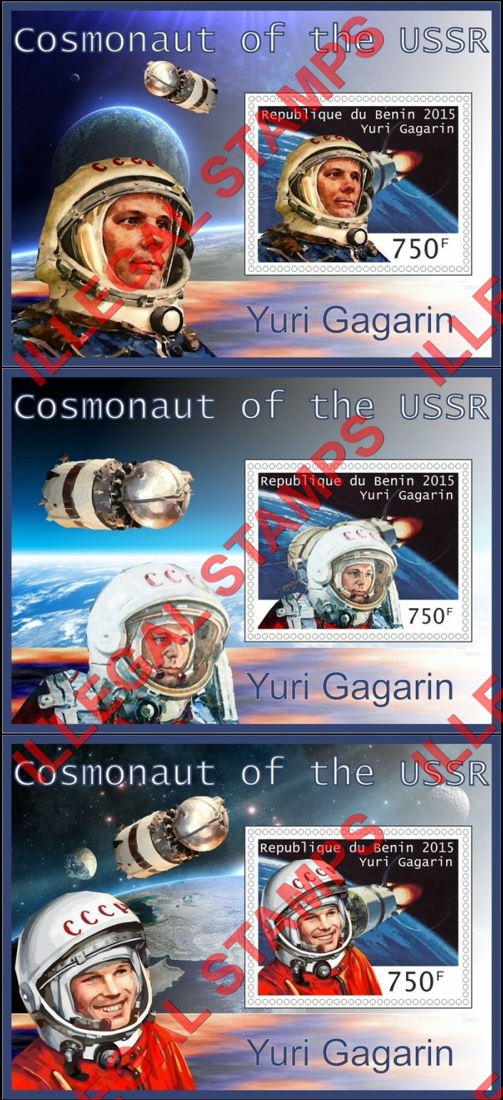 Benin 2015 Space Yuri Gagarin Illegal Stamp Souvenir Sheets of 1 (Part 1) Benin 2015 Space Yuri Gagarin Illegal Stamp Souvenir Sheets of 1 (Part 1)