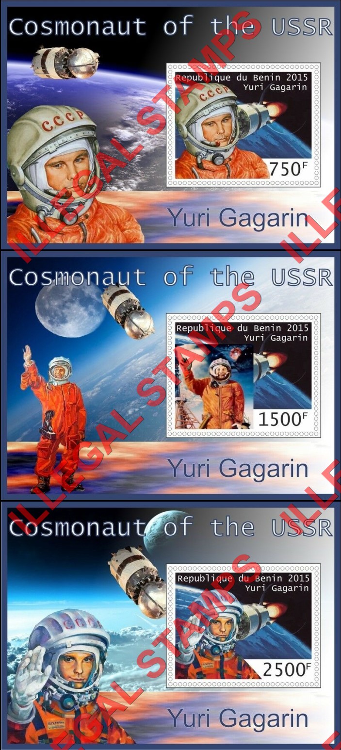 Benin 2015 Space Yuri Gagarin Illegal Stamp Souvenir Sheets of 1 (Part 2) Benin 2015 Space Yuri Gagarin Illegal Stamp Souvenir Sheets of 1 (Part 2)