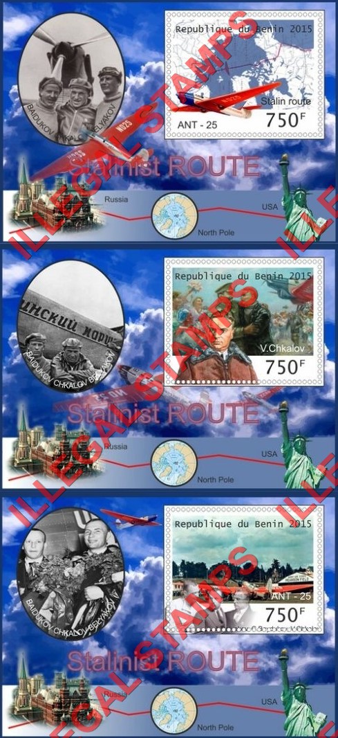 Benin 2015 Stalinist Polar Route Illegal Stamp Souvenir Sheets of 1 (Part 1) Benin 2015 Stalinist Polar Route Illegal Stamp Souvenir Sheets of 1 (Part 1)