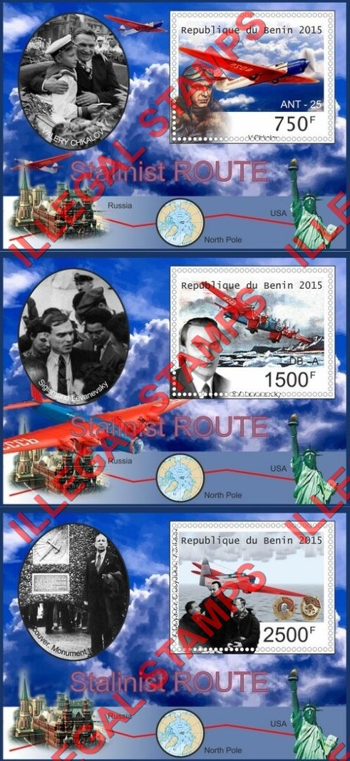 Benin 2015 Stalinist Polar Route Illegal Stamp Souvenir Sheets of 1 (Part 2) Benin 2015 Stalinist Polar Route Illegal Stamp Souvenir Sheets of 1 (Part 2)