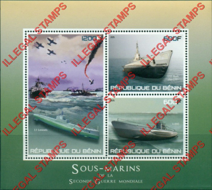 Benin 2015 Submarines Illegal Stamp Souvenir Sheet of 3 Benin 2015 Submarines Illegal Stamp Souvenir Sheet of 3
