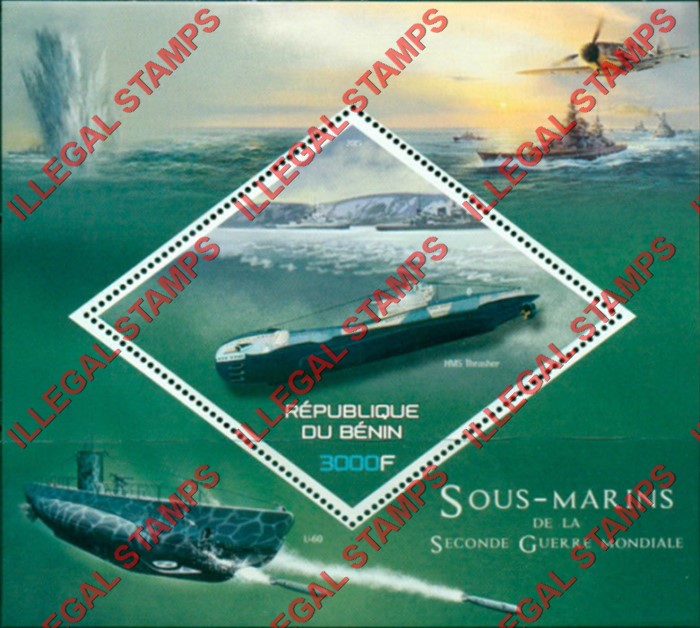 Benin 2015 Submarines Illegal Stamp Souvenir Sheet of 1 Benin 2015 Submarines Illegal Stamp Souvenir Sheet of 1