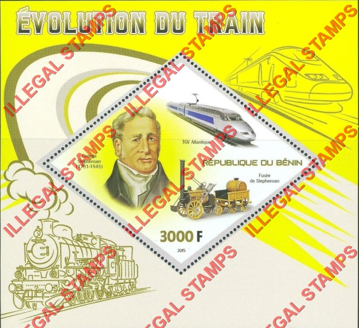 Benin 2015 Trains Illegal Stamp Souvenir Sheet of 1 Benin 2015 Trains Illegal Stamp Souvenir Sheet of 1