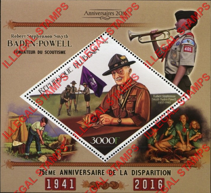 Benin 2016 Baden Powell Scouts Illegal Stamp Souvenir Sheet of 1 Benin 2016 Baden Powell Scouts Illegal Stamp Souvenir Sheet of 1