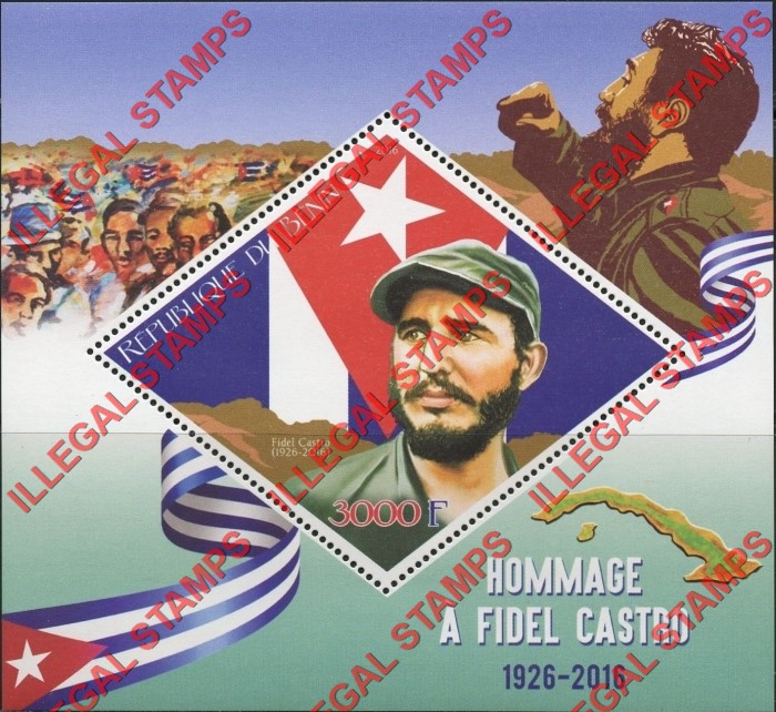 Benin 2016 Fidel Castro Illegal Stamp Souvenir Sheet of 1 Benin 2016 Fidel Castro Illegal Stamp Souvenir Sheet of 1