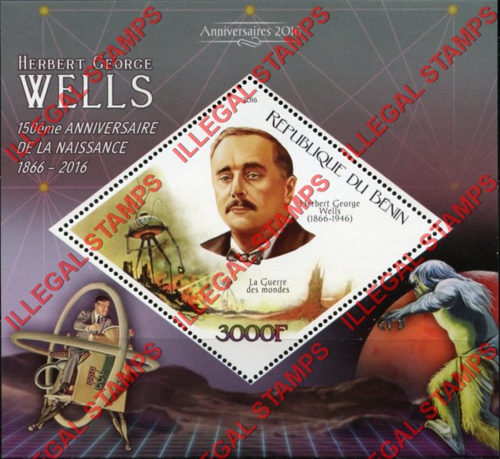 Benin 2016 H.G. Wells Illegal Stamp Souvenir Sheet of 1 Benin 2016 H.G. Wells Illegal Stamp Souvenir Sheet of 1