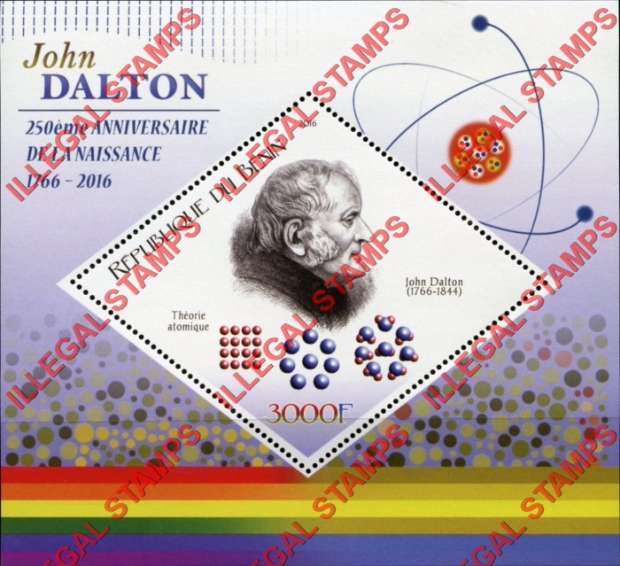 Benin 2016 John Dalton Illegal Stamp Souvenir Sheet of 1 Benin 2016 John Dalton Illegal Stamp Souvenir Sheet of 1