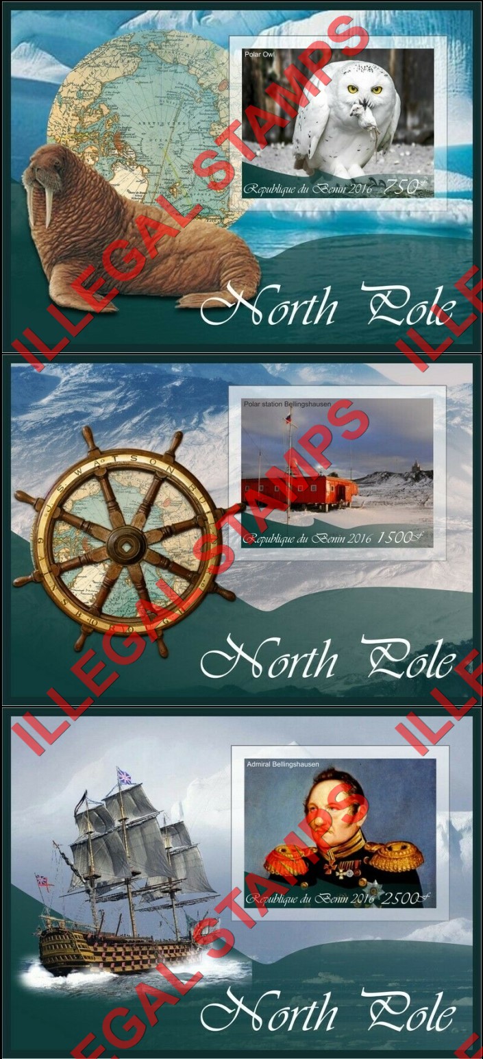 Benin 2016 North Pole Illegal Stamp Souvenir Sheets of 1 (Part 2) Benin 2016 North Pole Illegal Stamp Souvenir Sheets of 1 (Part 2)