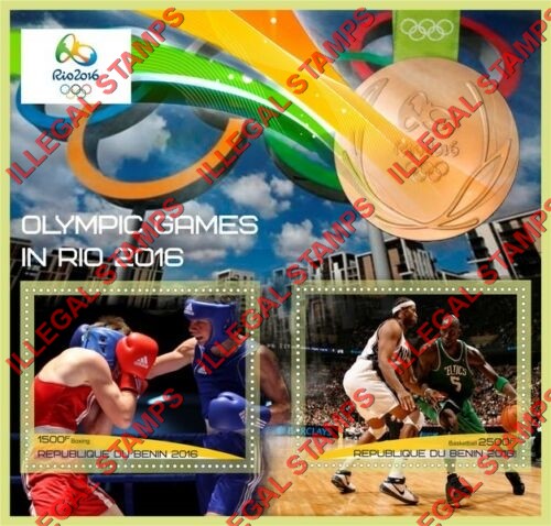 Benin 2016 Olympic Games in Rio (different) Illegal Stamp Souvenir Sheet of 2 Benin 2016 Olympic Games in Rio (different) Illegal Stamp Souvenir Sheet of 2