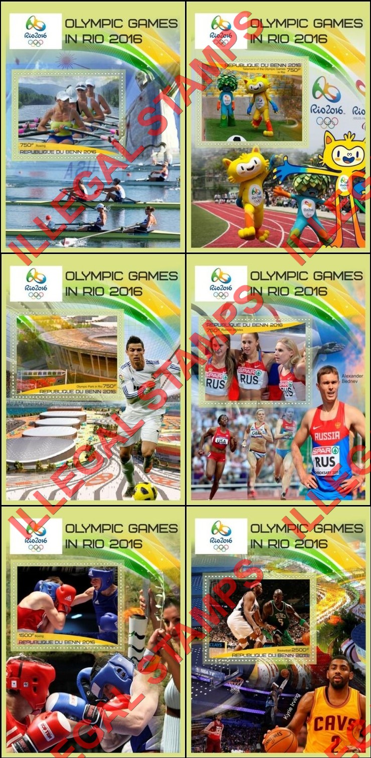 Benin 2016 Olympic Games in Rio (different) Illegal Stamp Souvenir Sheets of 1 Benin 2016 Olympic Games in Rio (different) Illegal Stamp Souvenir Sheets of 1