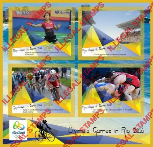 Benin 2016 Olympic Games in Rio Illegal Stamp Souvenir Sheet of 4 Benin 2016 Olympic Games in Rio Illegal Stamp Souvenir Sheet of 4