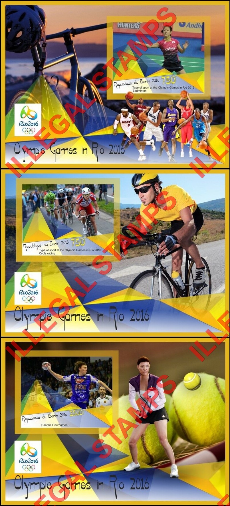 Benin 2016 Olympic Games in Rio Illegal Stamp Souvenir Sheets of 1 (Part 1) Benin 2016 Olympic Games in Rio Illegal Stamp Souvenir Sheets of 1 (Part 1)
