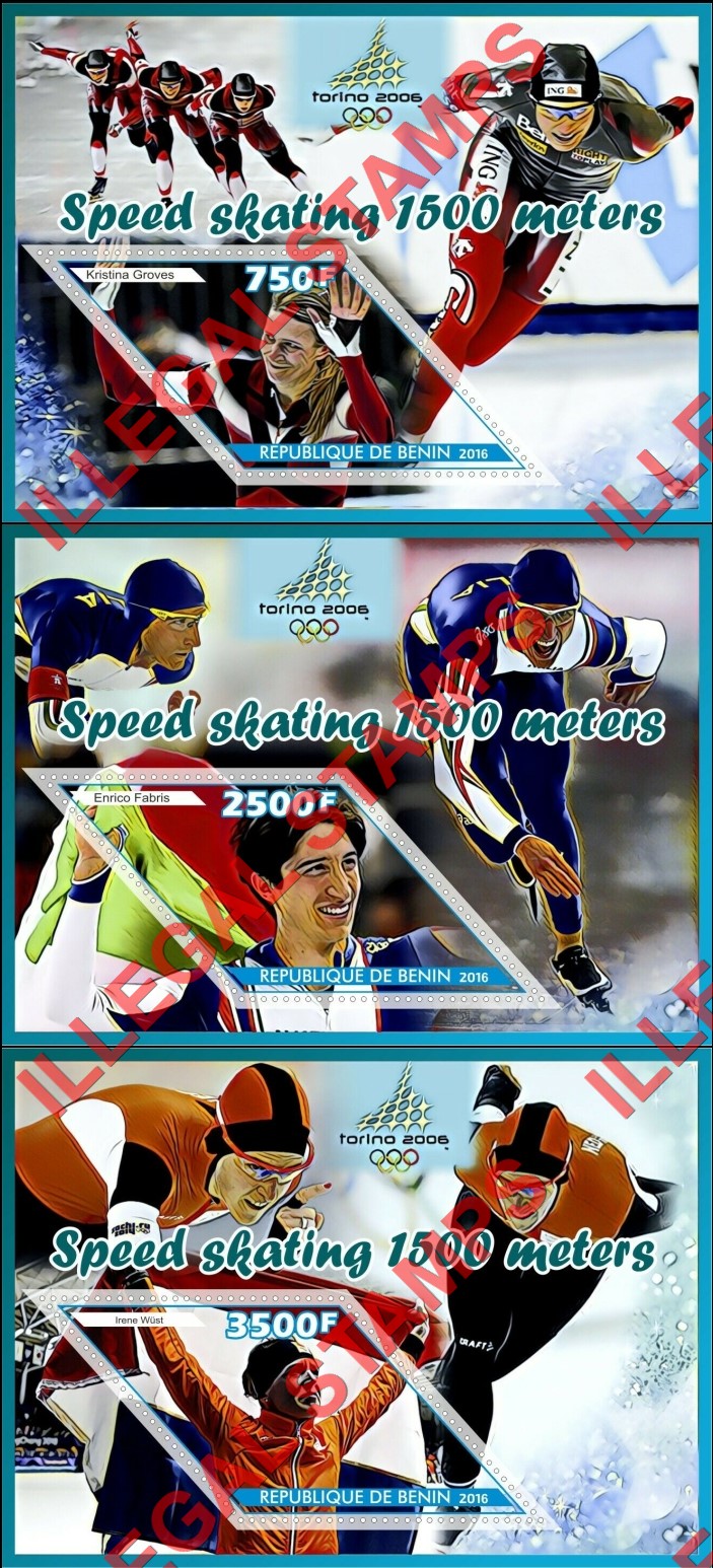 Benin 2016 Olympics Speed Skating Illegal Stamp Souvenir Sheets of 1 (Part 2) Benin 2016 Olympics Speed Skating Illegal Stamp Souvenir Sheets of 1 (Part 2)